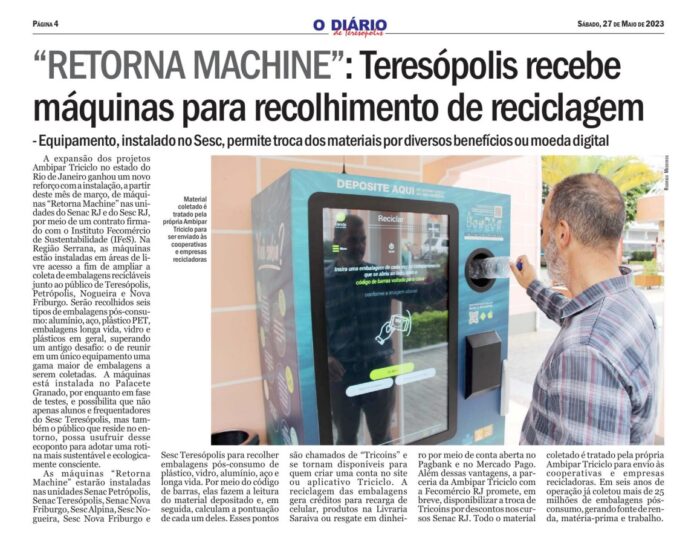 Retorna Machine - Teresópolis recebe máquinas para recolhimento de reciclagem